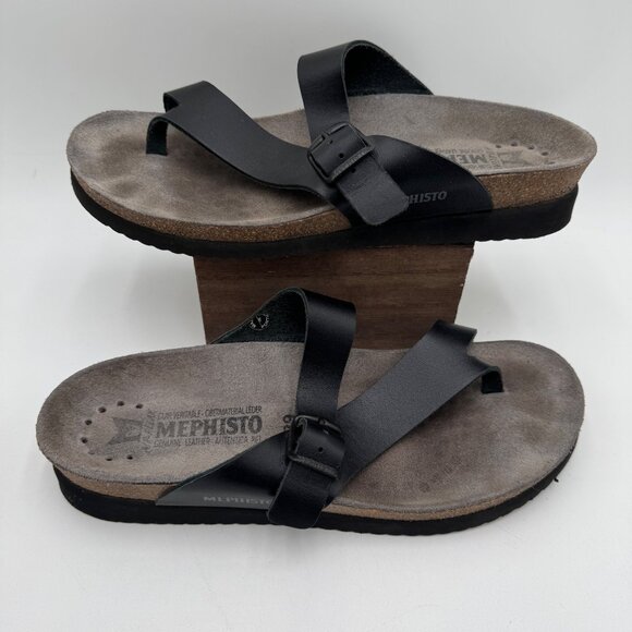 Helen Toe Loop Sandal woman’s size 39 8.5 - 9 Black Leather Comfort Sandal
